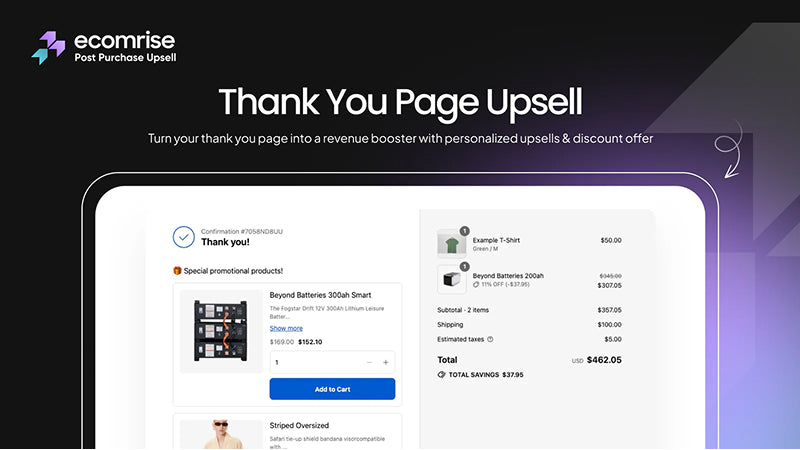 EcomRise: Post Purchase Upsell