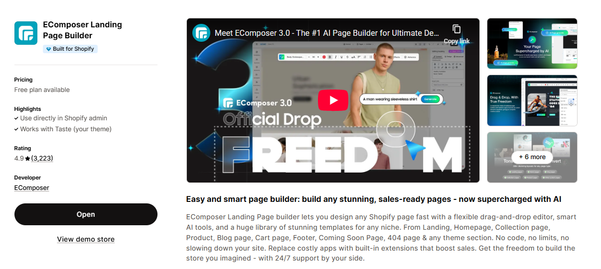 EComposer best AI landing page builder