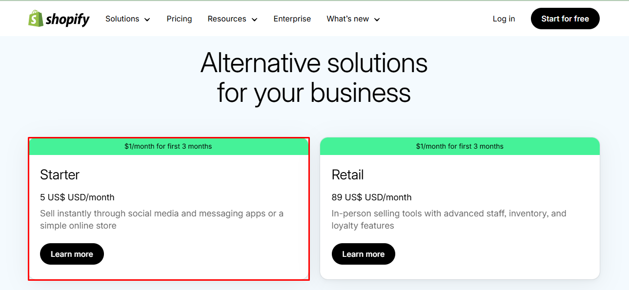 Shopify starter plan