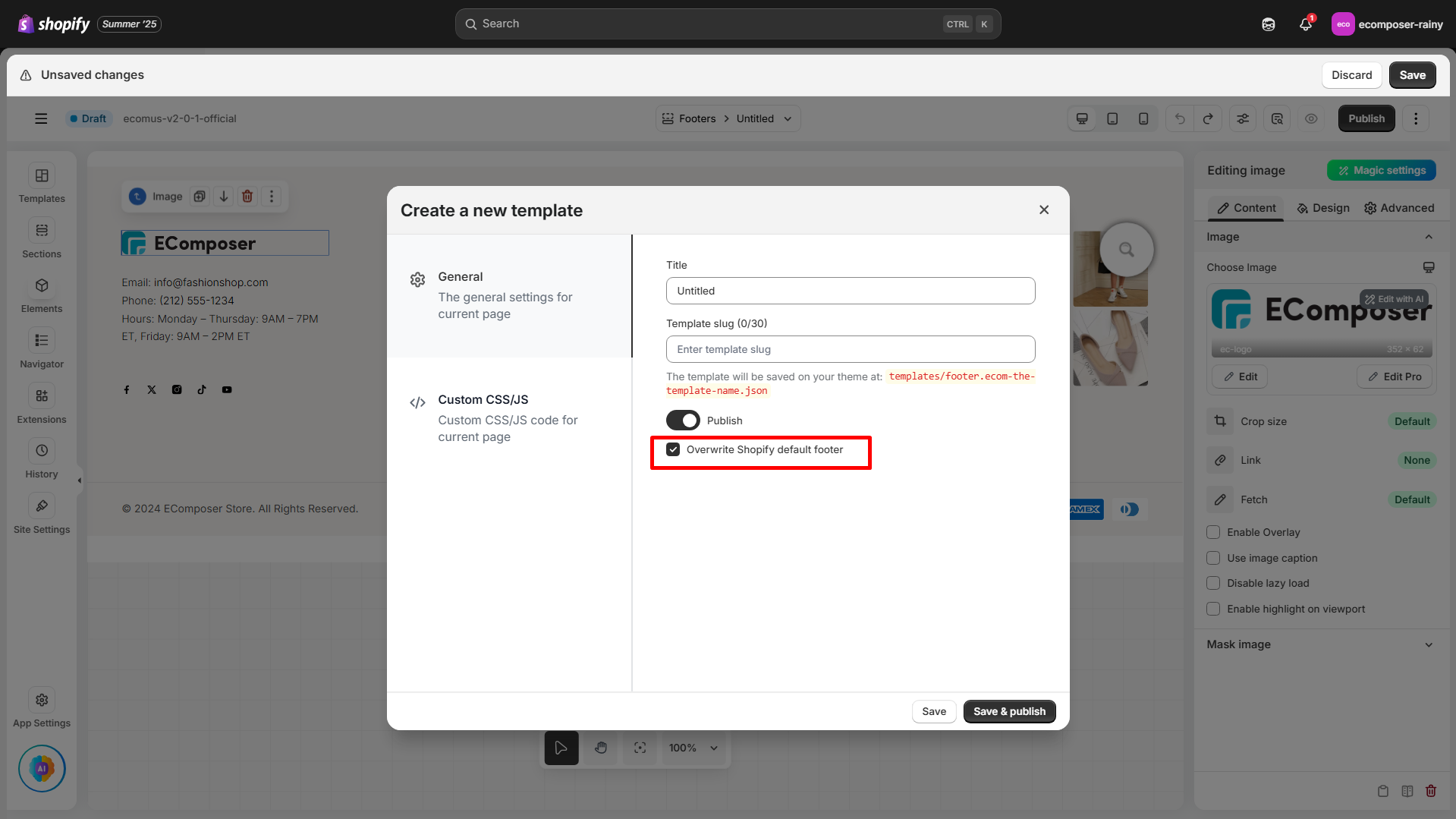 customize Shopify footer