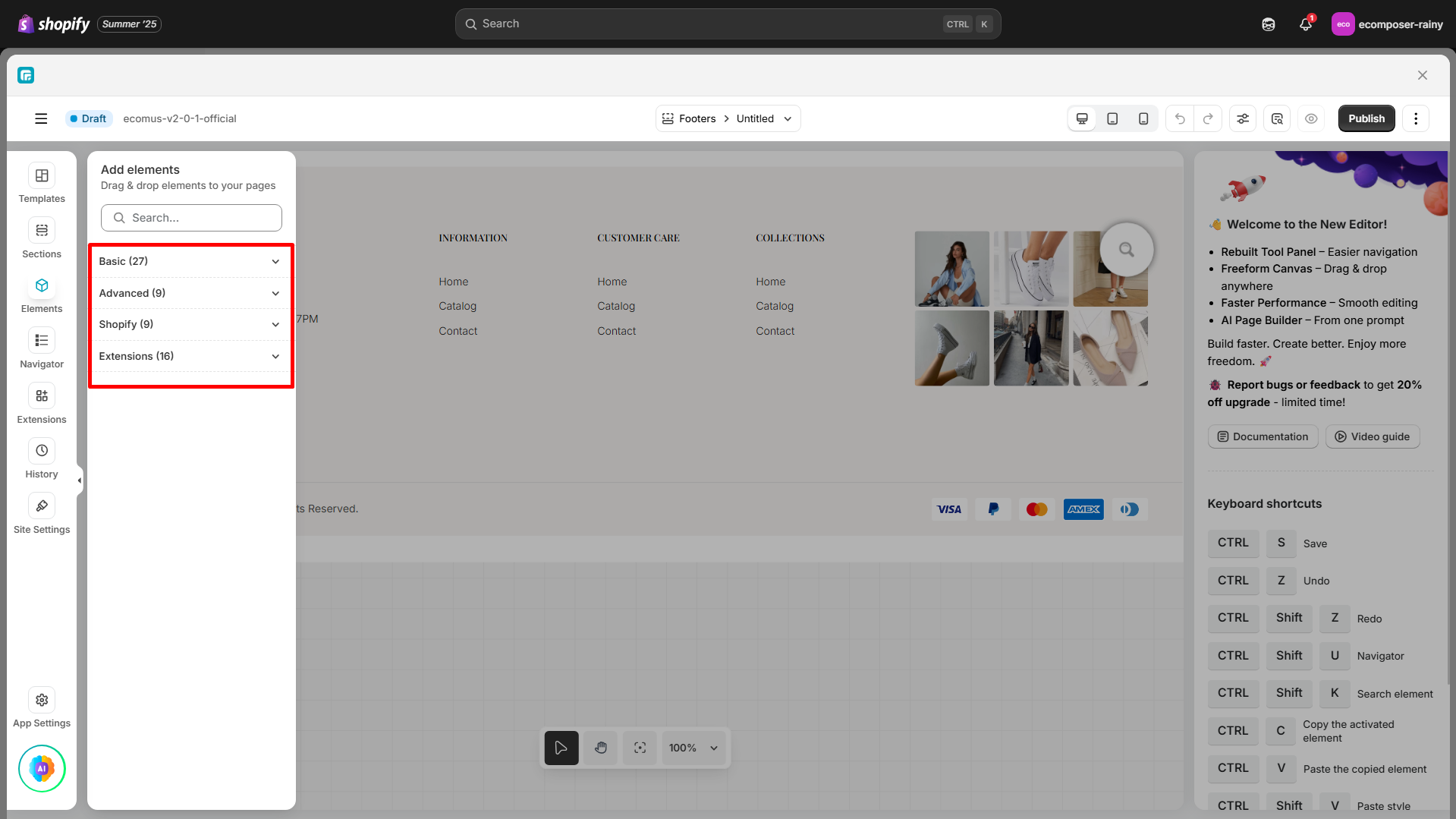 customize Shopify footer