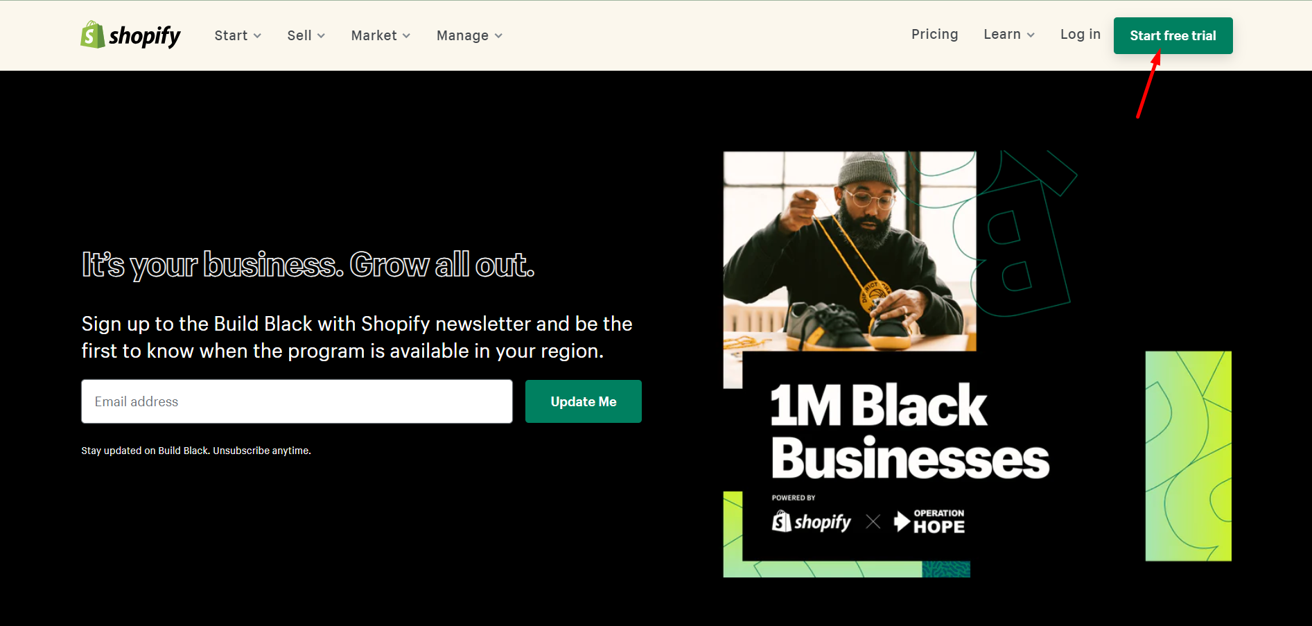 start free trial of Shopify 1mbb